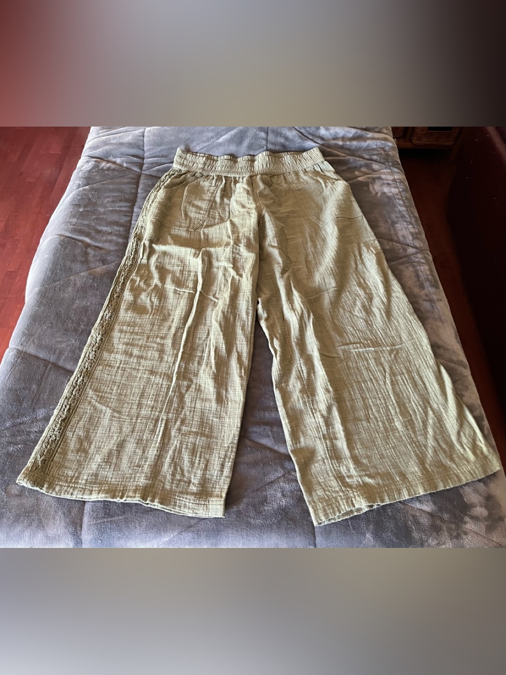 Arie  Light Olive Wide Leg Gauze Pants